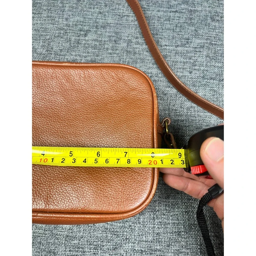 J.Crew Cognac Brown Pebbled Leather Camera Crossbody Bag Brass Hardware